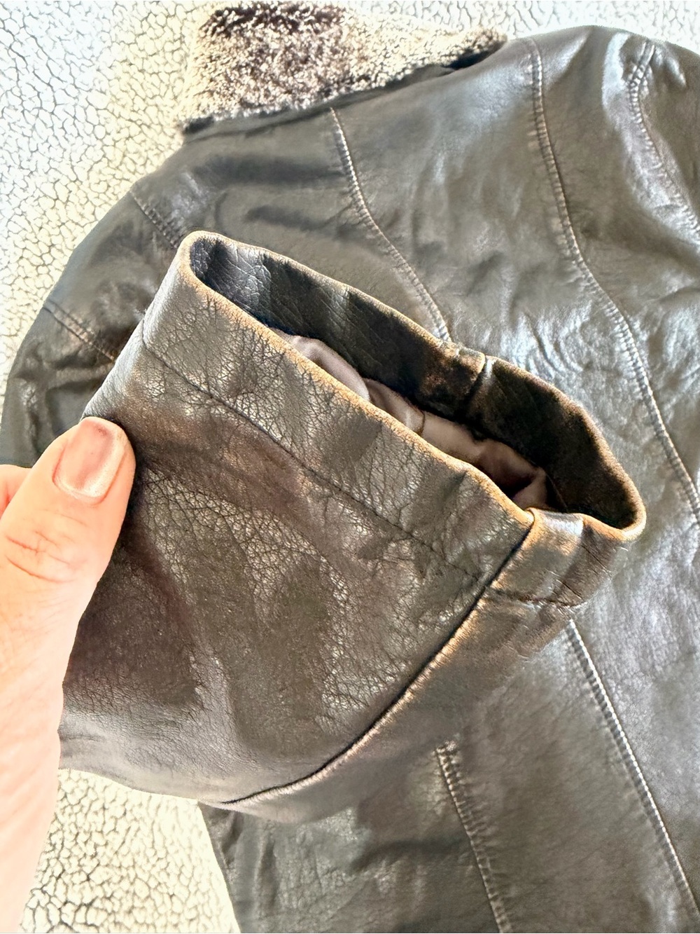 dressbarn Dark Brown Leather Jacket with Faux Fur Shawl Collar - Picture 9 of 11